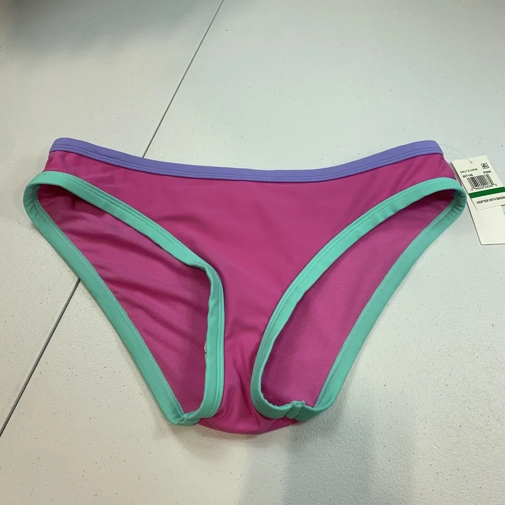 Salt & Cove Junior's Swim Bikini Bottom L Colorblock Pink Beach Swimsuit